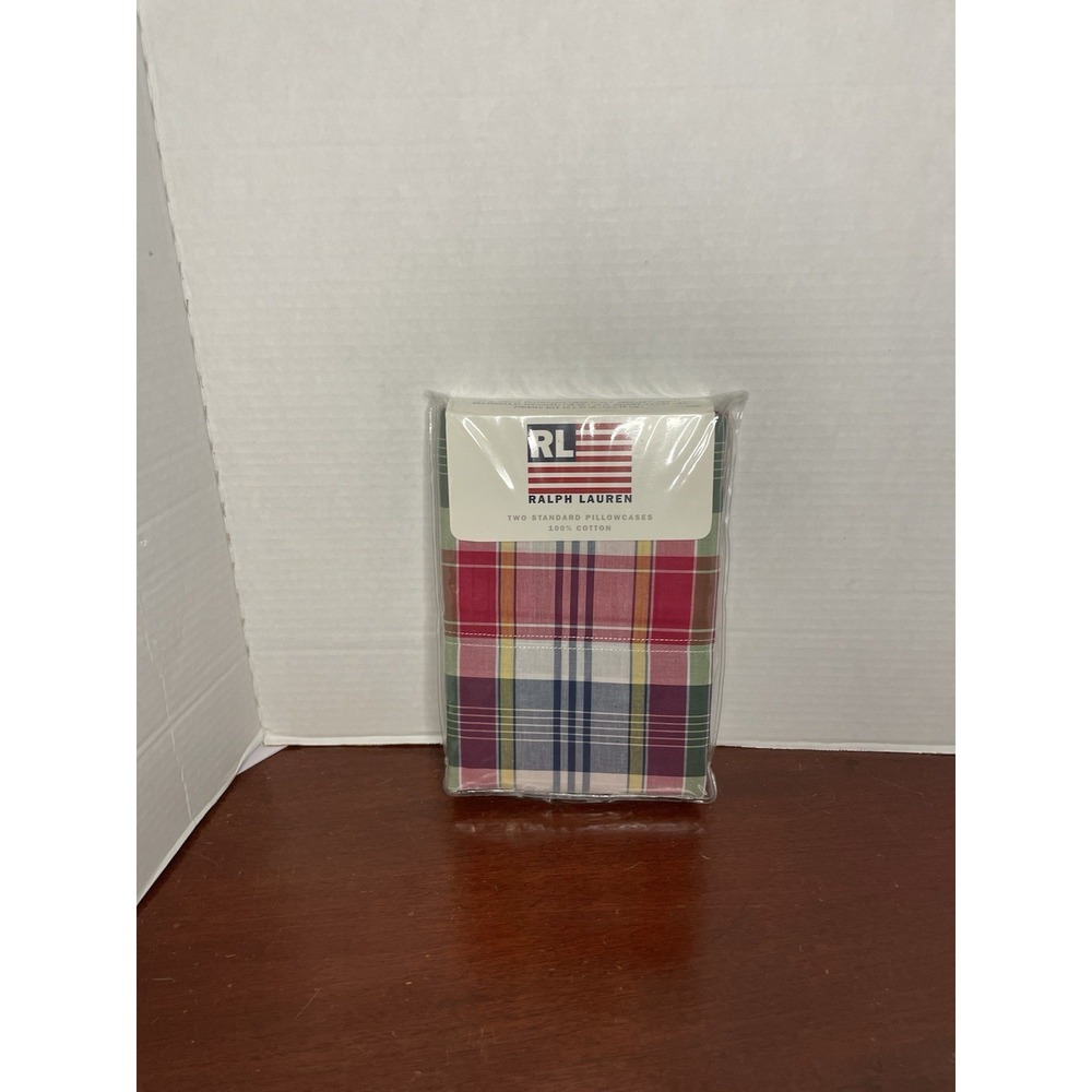 VTG Ralph Lauren Pair of Standard Size Pillowcases Sundeck Plaid NEW IN PKG